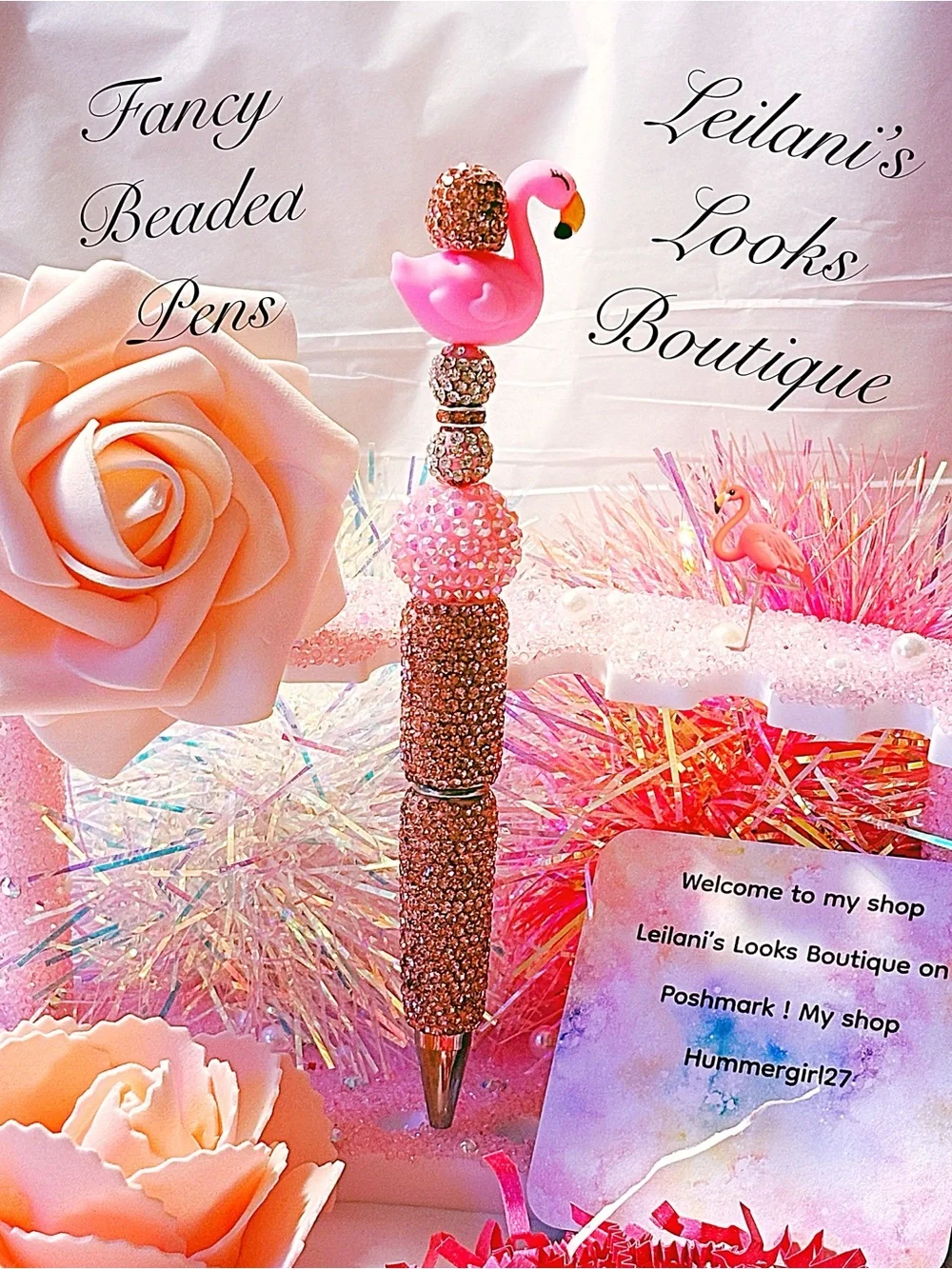 Pink Flamingo Beaded Glam Pen/Fancy beaded Pen/gifts/pink beads